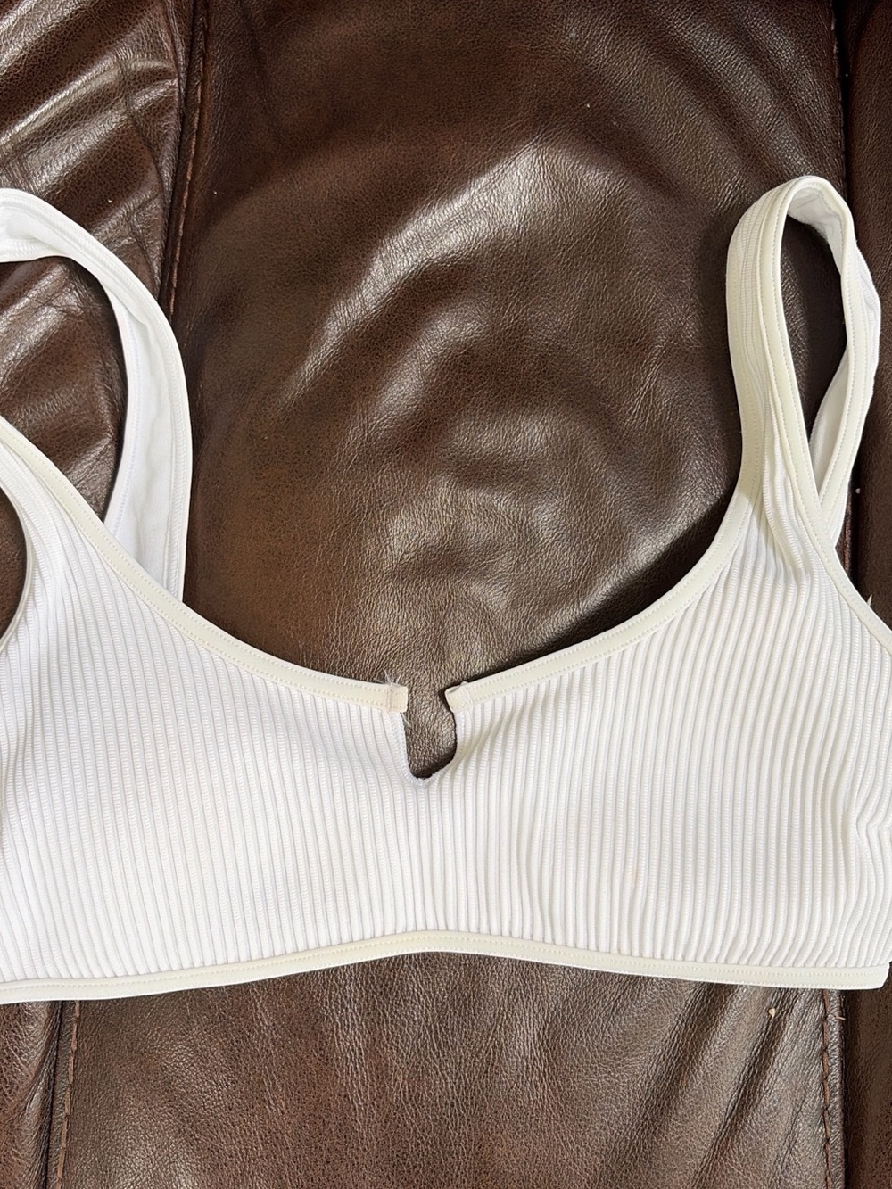 Hollister White Ribbed V-Notch Bikini Top
